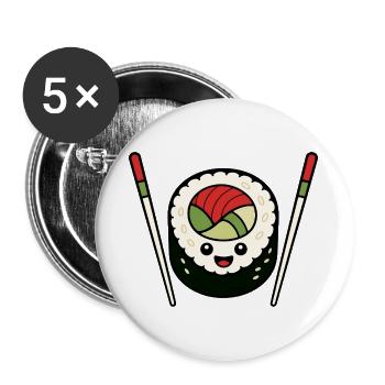 Lustiges Sushi Stäbchen Japan Essen Vektor Shirt - Buttons groß 56 mm (5er Pack) - Weiß - Vorne