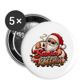 Kaffeliehaber Weihnachten Santa braucht Kaffee  - Buttons groß 56 mm (5er Pack) - Weiß - Vorne