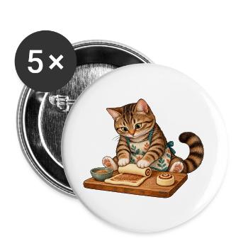 Katze rollt Zimtschnecken - Buttons groß 56 mm (5er Pack) - Weiß - Vorne
