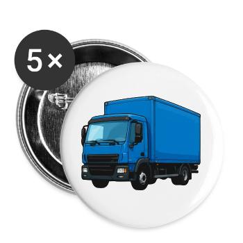 Blauer LKW Kraftvoller Transporter - Buttons groß 56 mm (5er Pack) - Weiß - Vorne