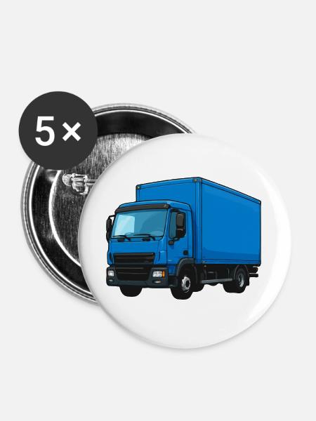 Blauer LKW Kraftvoller Transporter - Buttons groß 56 mm (5er Pack) - Weiß