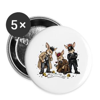 Bunny Punk Detektive im Noir Stil - Buttons groß 56 mm (5er Pack) - Weiß - Vorne