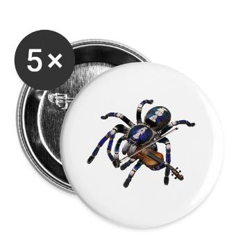 Vogelspinne mit Geige - Buttons groß 56 mm (5er Pack) - Weiß - Vorne