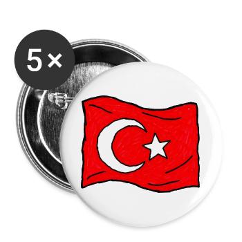 Handgezeichnete Türkei-Flagge im Wind - Buttons groß 56 mm (5er Pack) - Weiß - Vorne