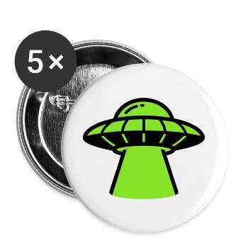 Alien Ufo Raumschiff Grafik - Buttons groß 56 mm (5er Pack) - Weiß - Vorne