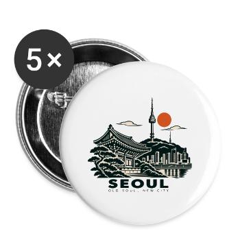 Seoul Tempel & Skyline Sonnenrot - Buttons groß 56 mm (5er Pack) - Weiß - Vorne