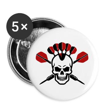 Totenkopf Dartpfeile Logo - Buttons groß 56 mm (5er Pack) - Weiß - Vorne