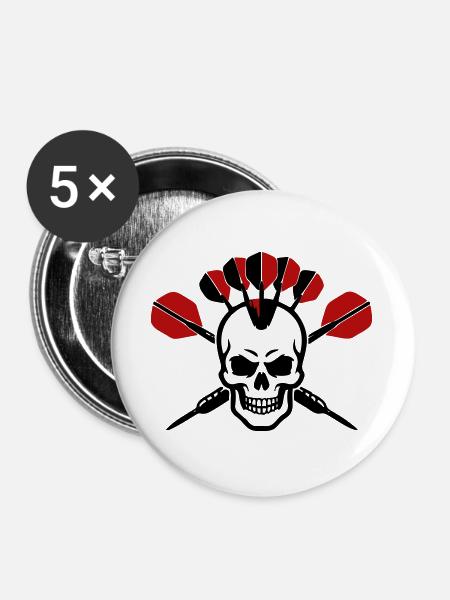 Totenkopf Dartpfeile Logo - Buttons groß 56 mm (5er Pack) - Weiß