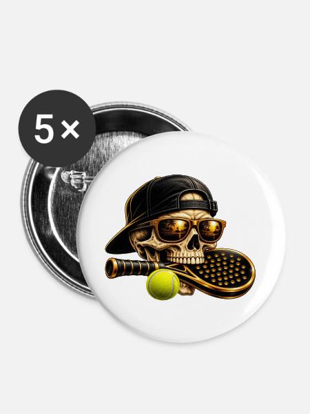 Skelett mit Sonnenuntergang Padel-Style - Buttons groß 56 mm (5er Pack) - Weiß