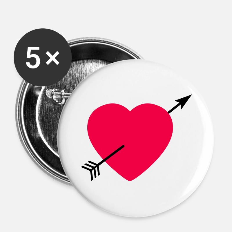 Heart round with arrow - Buttons large 2.2''/56 mm (5-pack) - white