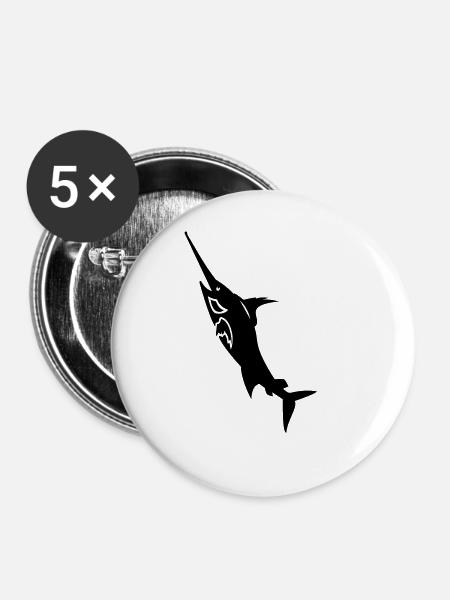 Schwertfisch / swordfish (1c) - Buttons groß 56 mm (5er Pack) - Weiß