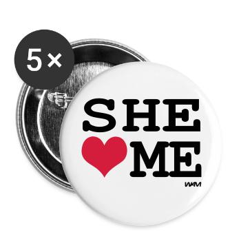 she loves me by wam - Buttons groß 56 mm (5er Pack) - Weiß - Vorne