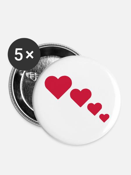Herzen - Buttons groß 56 mm (5er Pack) - Weiß