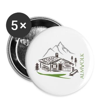 ALMVOLK Almhütte - Buttons groß 56 mm (5er Pack) - Weiß - Vorne
