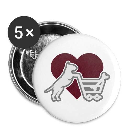 Shopping Bullterrier LOVE 3c - Buttons groß 56 mm (5er Pack)
