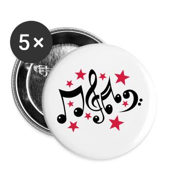 notes de musique et 2c étoiles - Lot de 5 grands badges (56 mm) - blanc - Devant