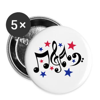 Noten und Sterne 3c - Buttons groß 56 mm (5er Pack) - Weiß - Vorne