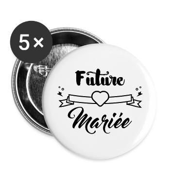 Future mariée - Lot de 5 grands badges (56 mm) - blanc - Devant