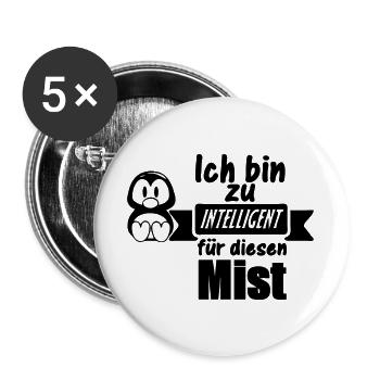 Pinguin Spruch - Zu intelligent Geschenk - Buttons groß 56 mm (5er Pack) - Weiß - Vorne