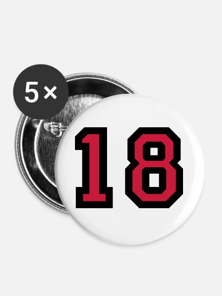 The number 18 - number eighteen - Buttons large 2.2''/56 mm (5-pack) - white