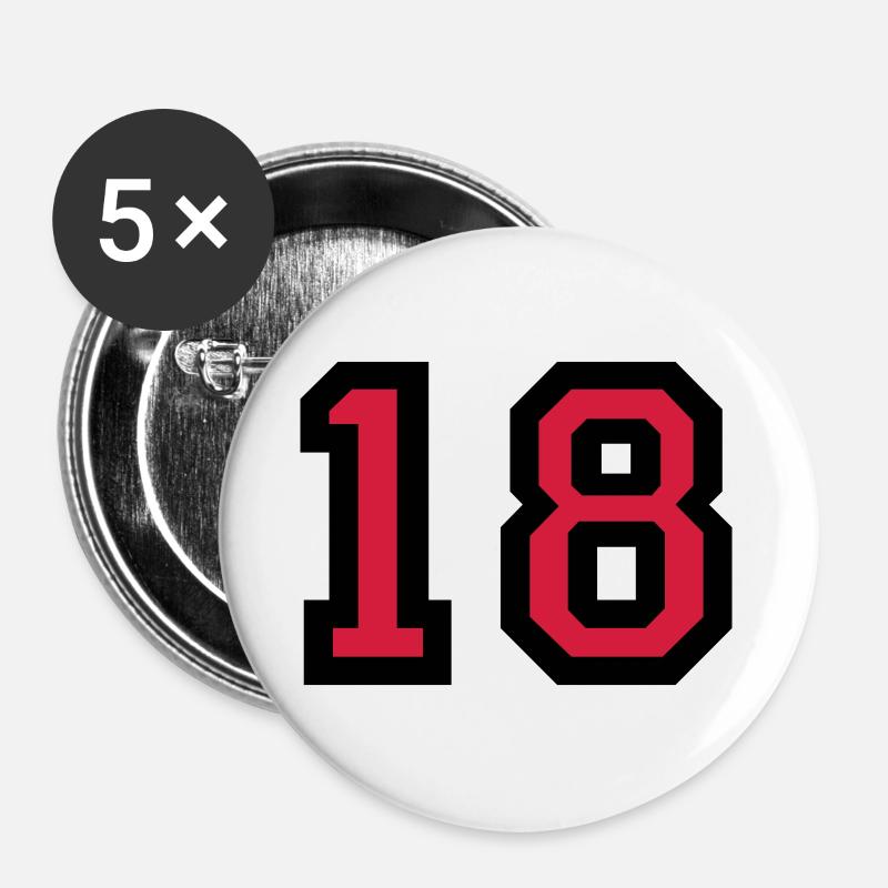 The number 18 - number eighteen - Buttons large 2.2''/56 mm (5-pack) - white
