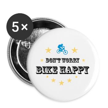 Don't worry bike happy - Buttons groß 56 mm (5er Pack) - Weiß - Vorne