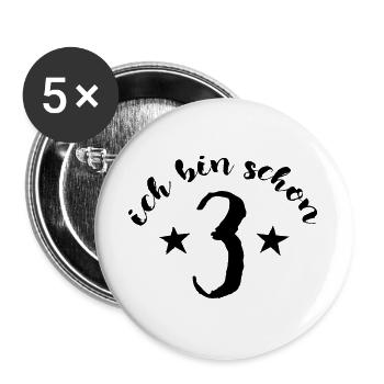 Schon 3, Kindergeburtstag - Geschenk - Buttons groß 56 mm (5er Pack) - Weiß - Vorne