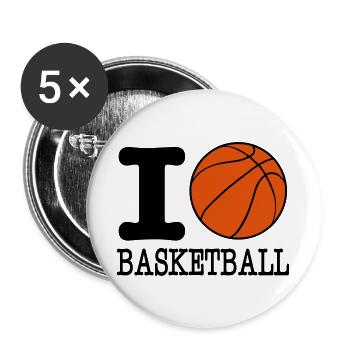 ich liebe Basketball / I Basketball lieben - Buttons groß 56 mm (5er Pack) - Weiß - Vorne