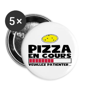 PIZZA EN COURS(+dessin) - Lot de 5 grands badges (56 mm) - blanc - Devant