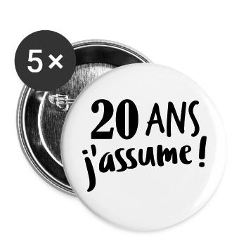 20 ans j'assume - Lot de 5 grands badges (56 mm) - blanc - Devant