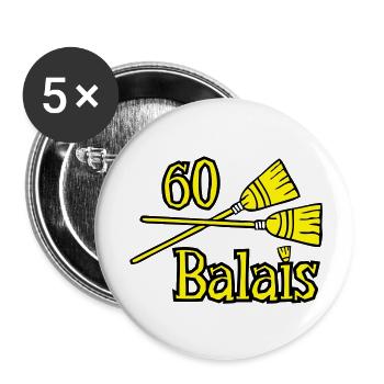 60 Jahre Besen - Buttons groß 56 mm (5er Pack) - Weiß - Vorne