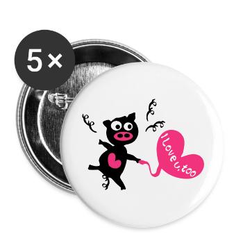 I Love U, auch. Schwarz Spar - Buttons groß 56 mm (5er Pack) - Weiß - Vorne