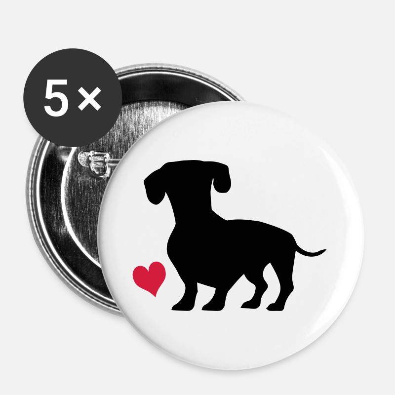 Dackel - Buttons groß 56 mm (5er Pack) - Weiß