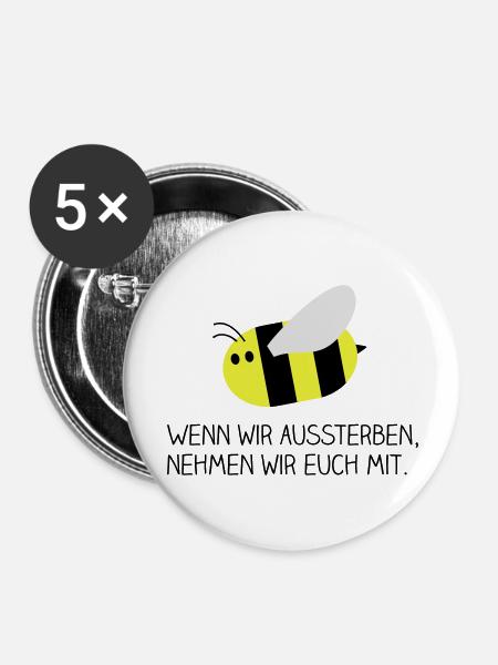 Biene - Rettet die Bienen - Buttons groß 56 mm (5er Pack) - Weiß