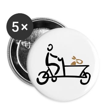 Lastenrad Hund Bakfiets Fahrrad - Buttons groß 56 mm (5er Pack) - Weiß - Vorne