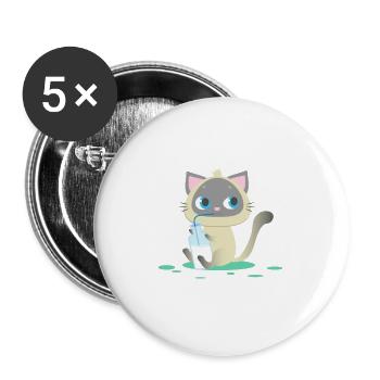 Cat drinks milk, kitten, meow, cat, kitten - Buttons large 2.2''/56 mm (5-pack) - white - Front