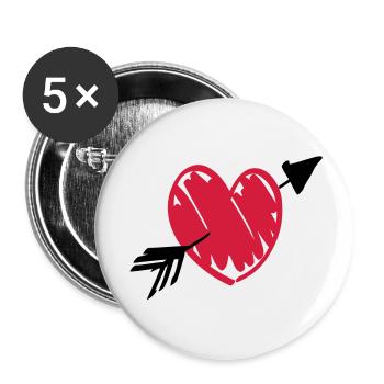 Herz Pfeil - Buttons groß 56 mm (5er Pack) - Weiß - Vorne