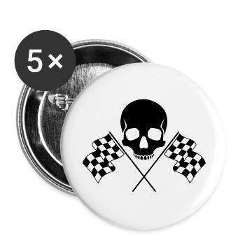 Skull Checkered Flags - Buttons large 2.2''/56 mm (5-pack) - white - Front