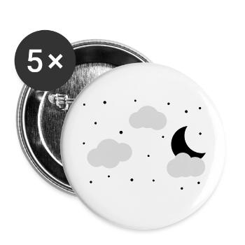 Mond, Sterne und Wolken - Buttons groß 56 mm (5er Pack) - Weiß - Vorne