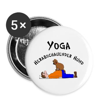 Yoga herabschauender Hund - Buttons groß 56 mm (5er Pack) - Weiß - Vorne