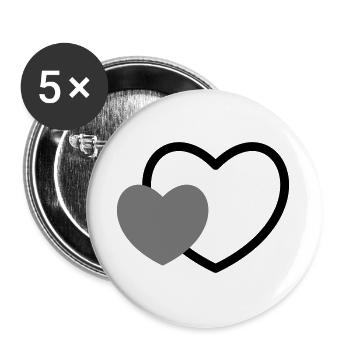 Herz im Herz I 2 Herzen Liebe Geschenk - Buttons groß 56 mm (5er Pack) - Weiß - Vorne