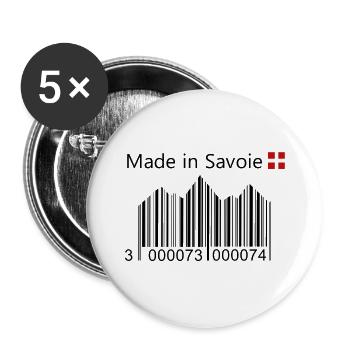 MadeInSavoieBarCodeBlack1 - Lot de 5 grands badges (56 mm) - blanc - Devant