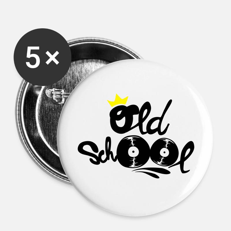 Old school - Buttons groß 56 mm (5er Pack) - Weiß