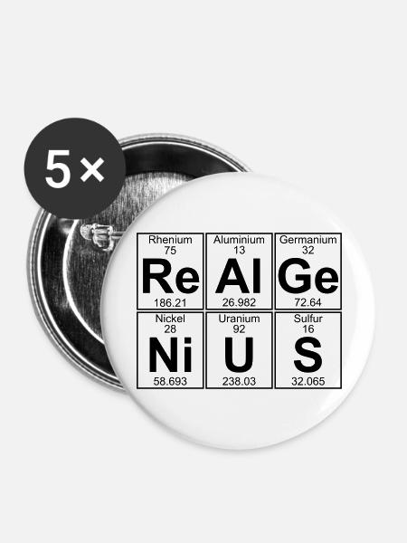 Re-Al-Ge-Ni-U-S (real genius) - Full - Buttons large 2.2''/56 mm (5-pack) - white