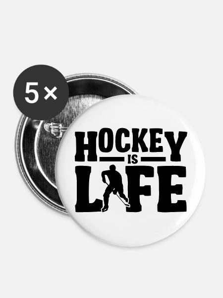 Hockey is Life - Buttons groß 56 mm (5er Pack) - Weiß