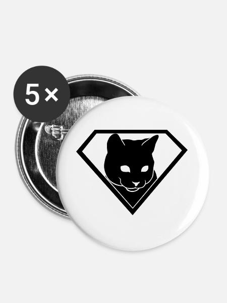 Superheld Katze im Schild | Supercat Emblem - Buttons groß 56 mm (5er Pack) - Weiß