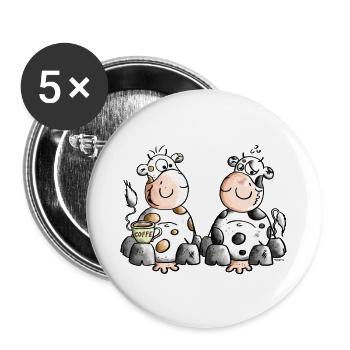 Morgenmuffel Kühe - Kaffee - Buttons groß 56 mm (5er Pack) - Weiß - Vorne