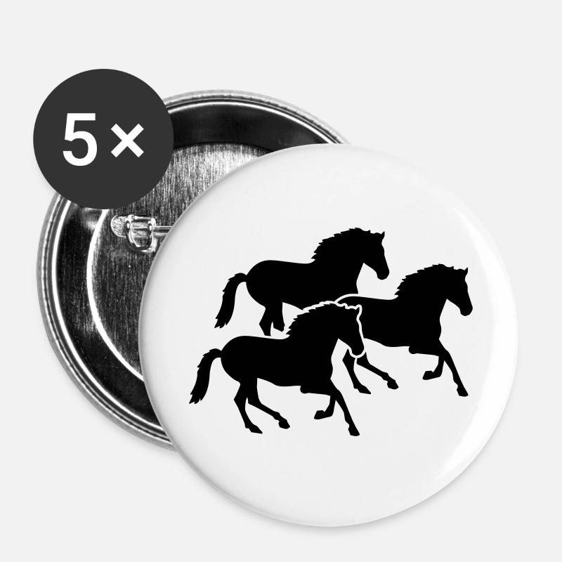 Pferde - Buttons groß 56 mm (5er Pack) - Weiß