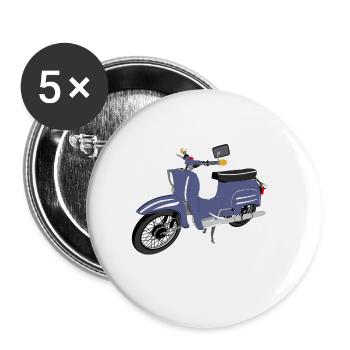 Simson Schwalbe blau - Buttons groß 56 mm (5er Pack) - Weiß - Vorne