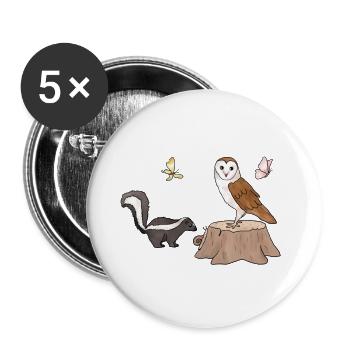 Skunk und Eule.png - Buttons groß 56 mm (5er Pack) - Weiß - Vorne